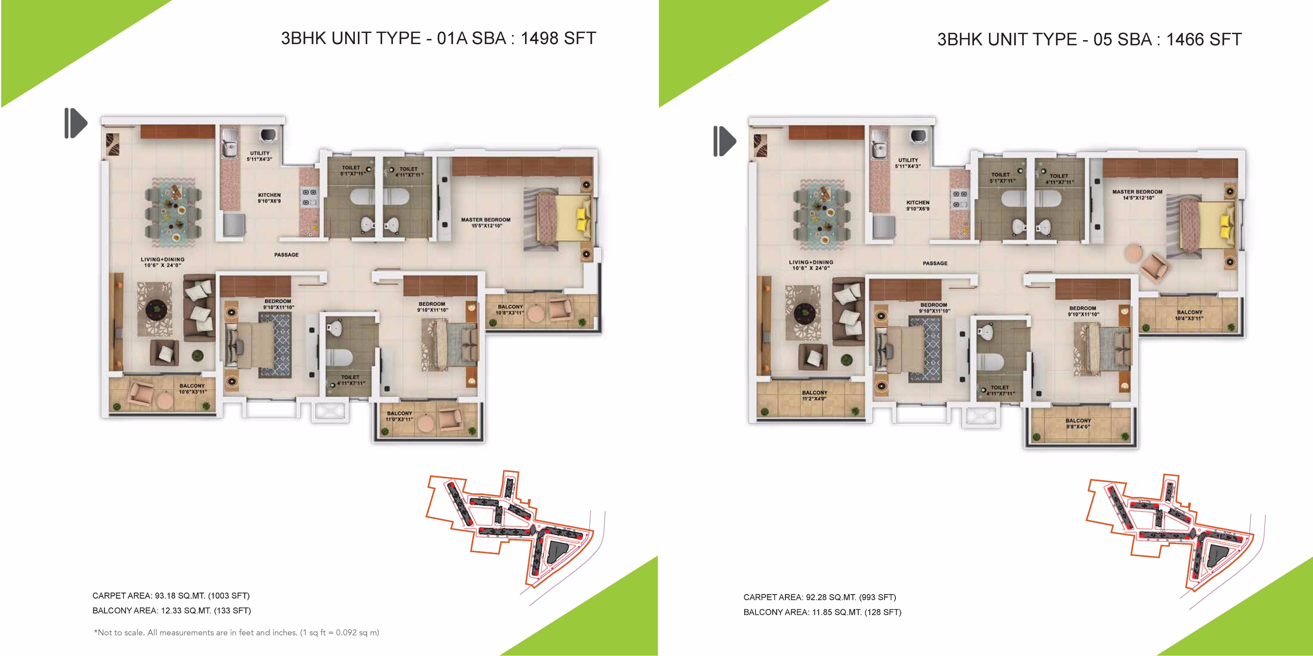 3 BHK Floor Plan – Sattva Park Cubix